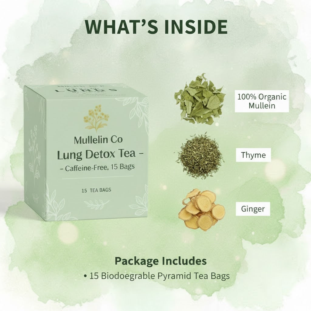 Mullein & Co Lung Support Tea – Caffeine-Free, 15 Bags